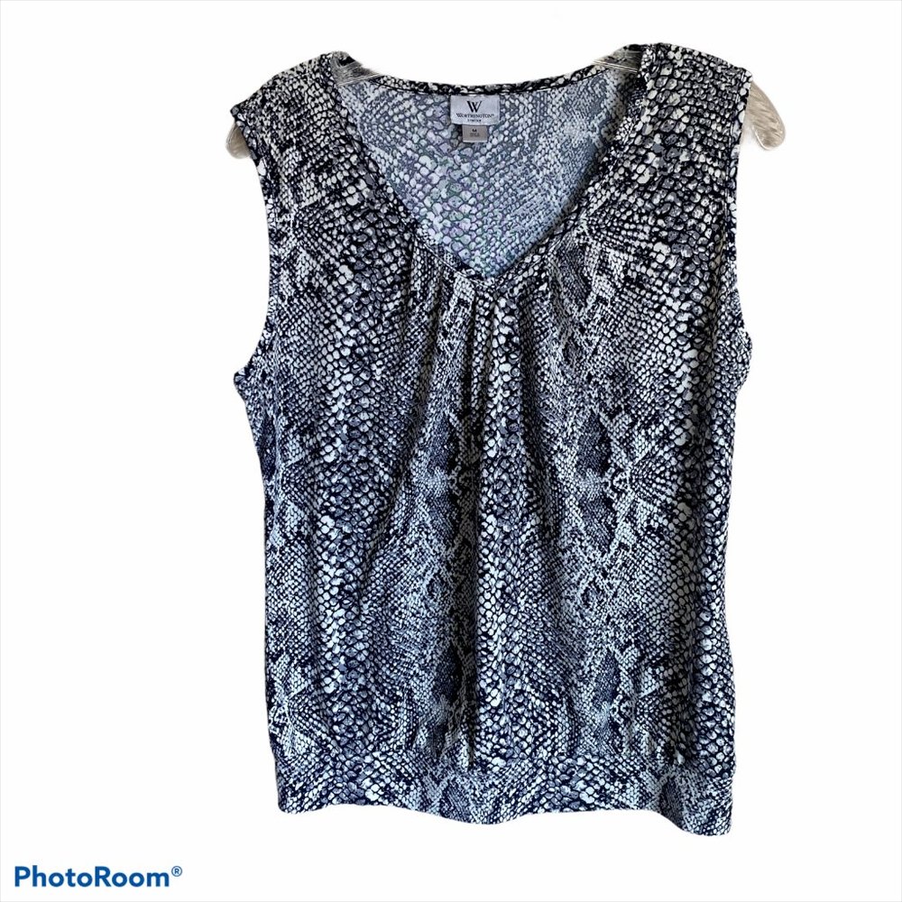 WORTHINGTON WOMENS GRAY WHITE TANK TOP SIZE M